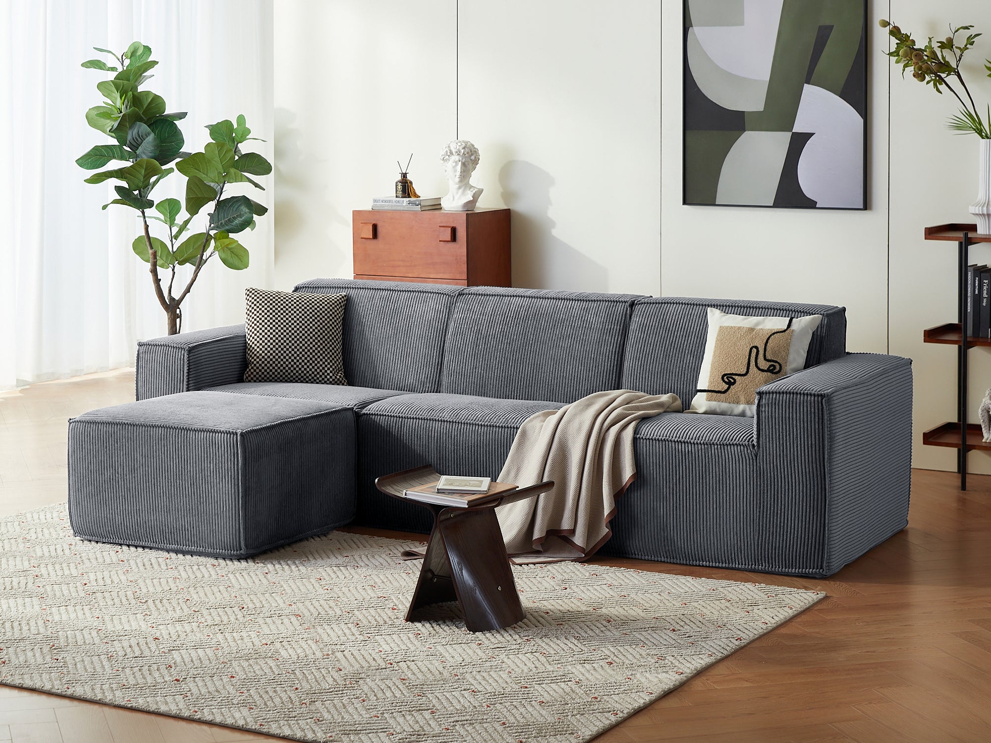 Pop-Seat 3 Seats with Ottoman, Compressed Self-Inflating Foam Sofa - LINSY HOME