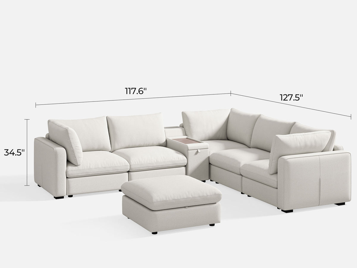 RUBIK V Linen 4 Seats with Ottoman & Corner & Console