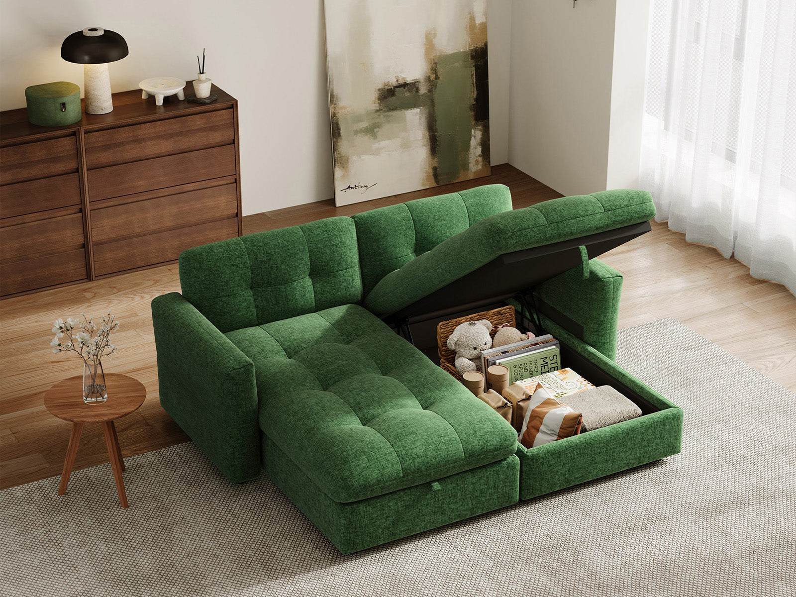Pop-Seat Sectional Sofa with 2 Chaise Lounge