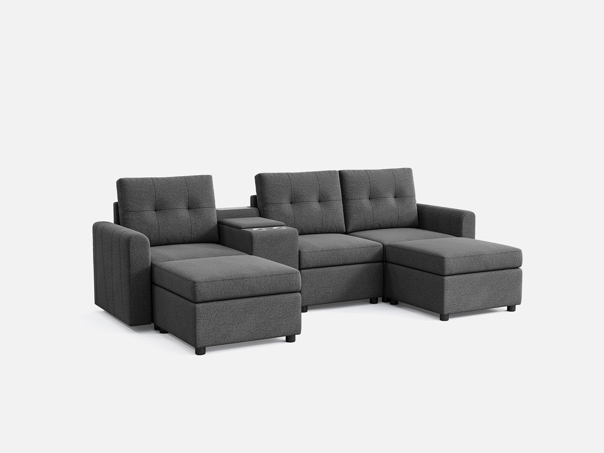 RUBIK III 3 Seats with 2 Ottomans & Console - LINSY HOME