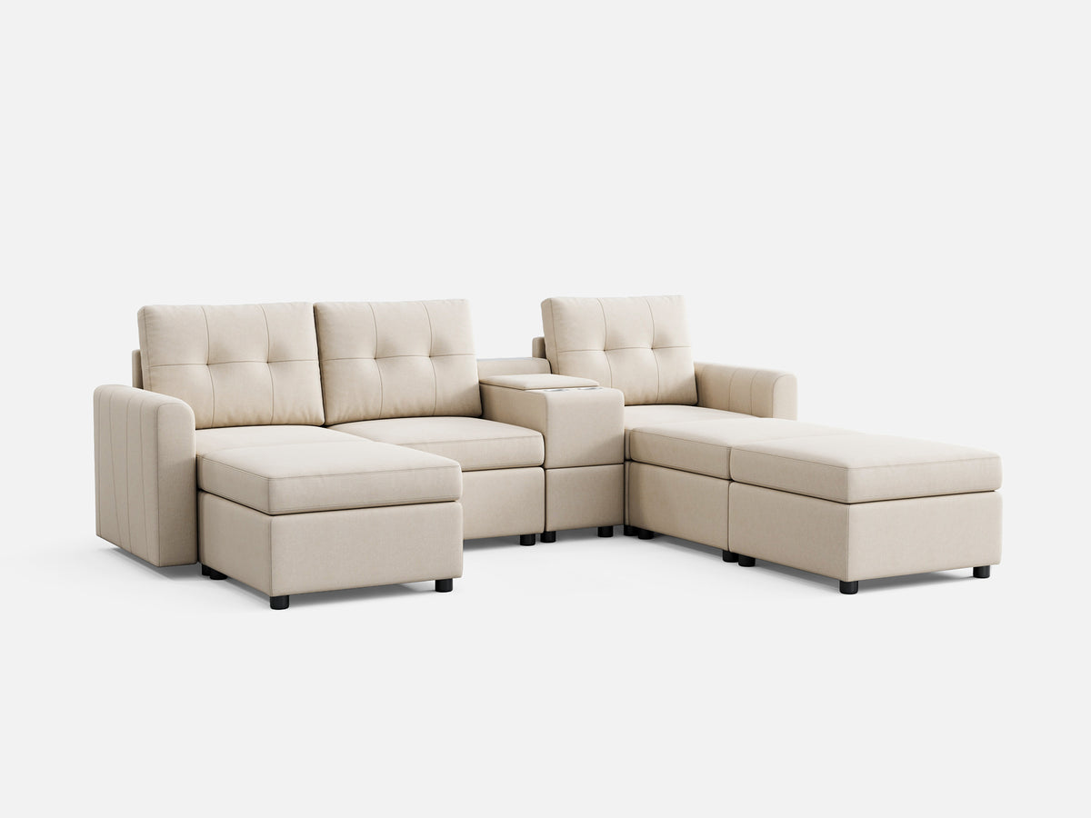 RUBIK III 3 Seats with 3 Ottomans & Console - LINSY HOME