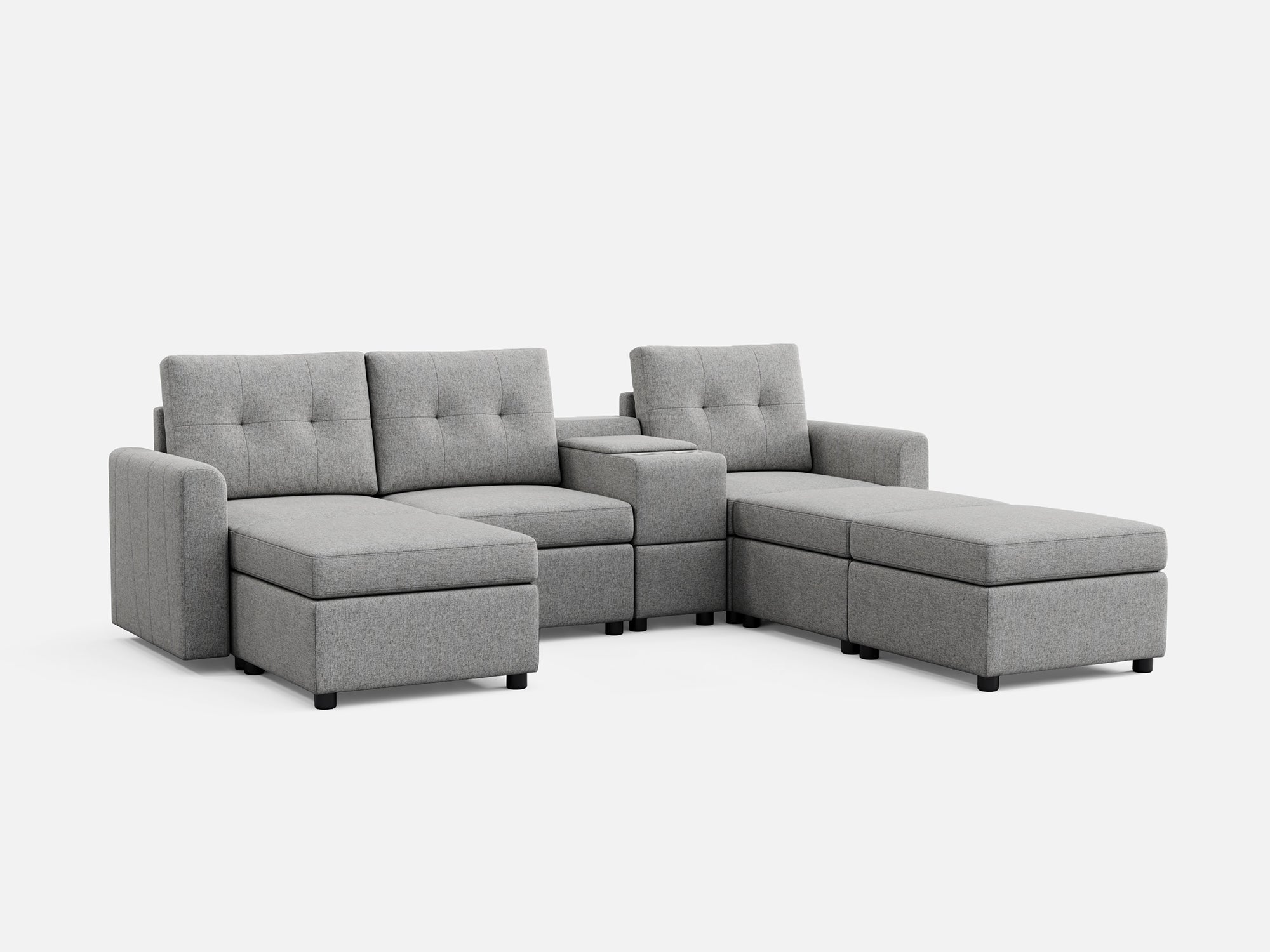 RUBIK III 3 Seats with 3 Ottomans & Console - LINSY HOME