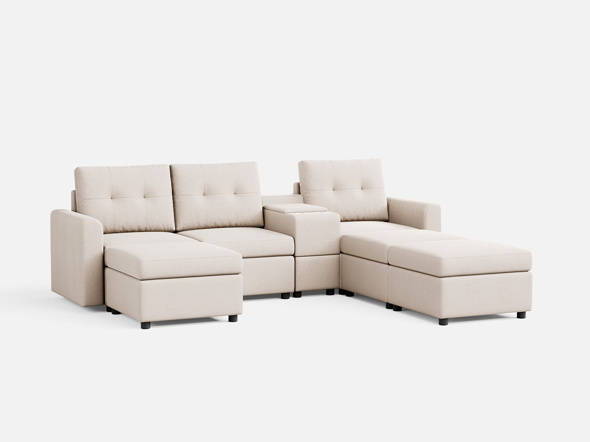 RUBIK III 3 Seats with 3 Ottomans & Console - LINSY HOME