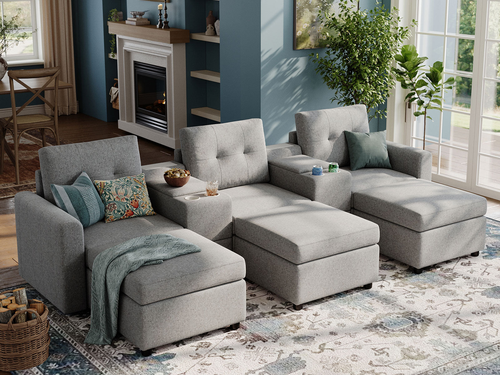 RUBIK III 3 Seats with 3 Ottomans & 2 Consoles - LINSY HOME