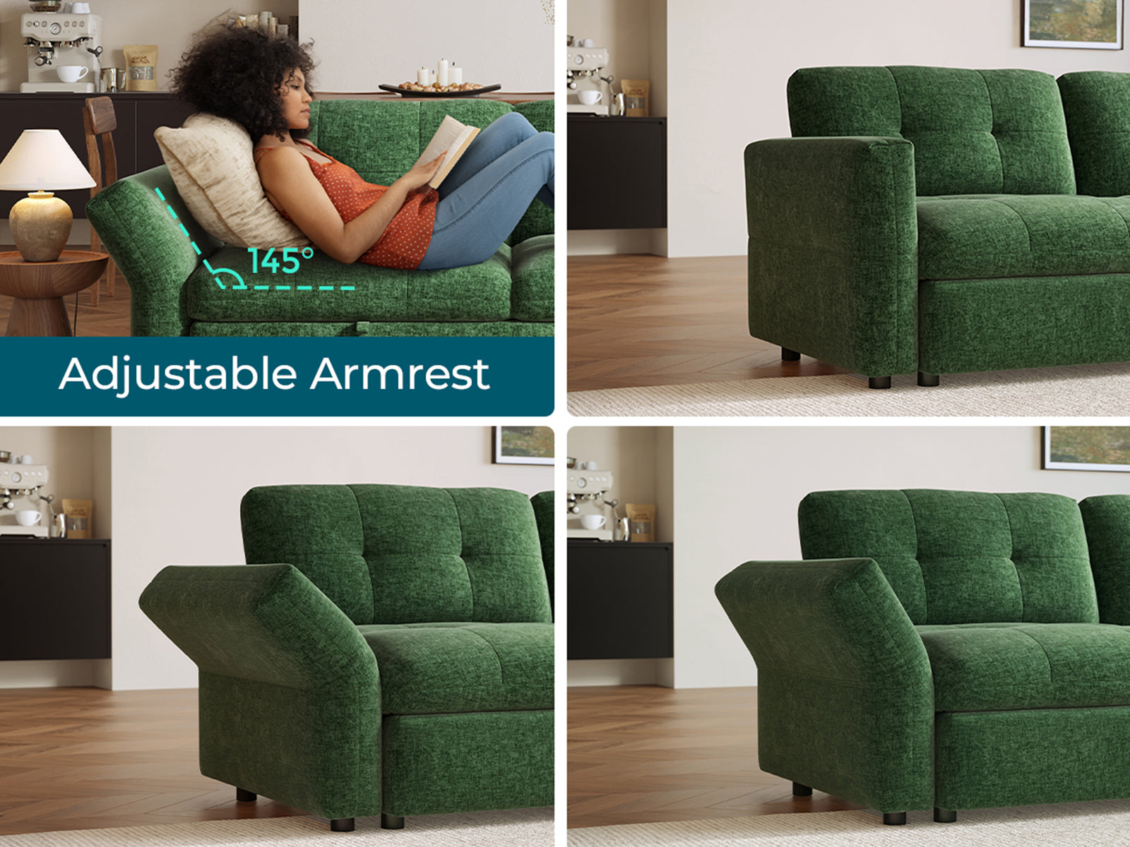 Pop-Seat Sectional Sofa with 2 Seats, 2 Chaise Lounges & Console