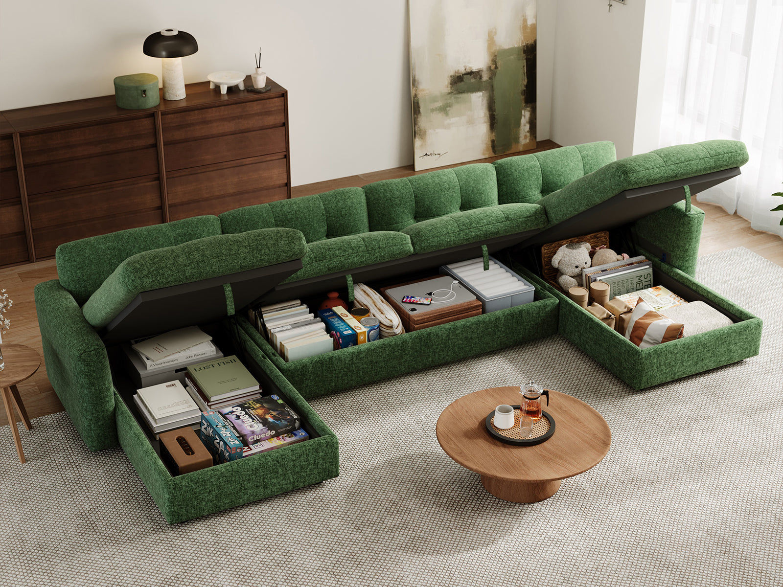 Pop-Seat Sectional Sofa with 2 Seats and 2 Chaise Lounges