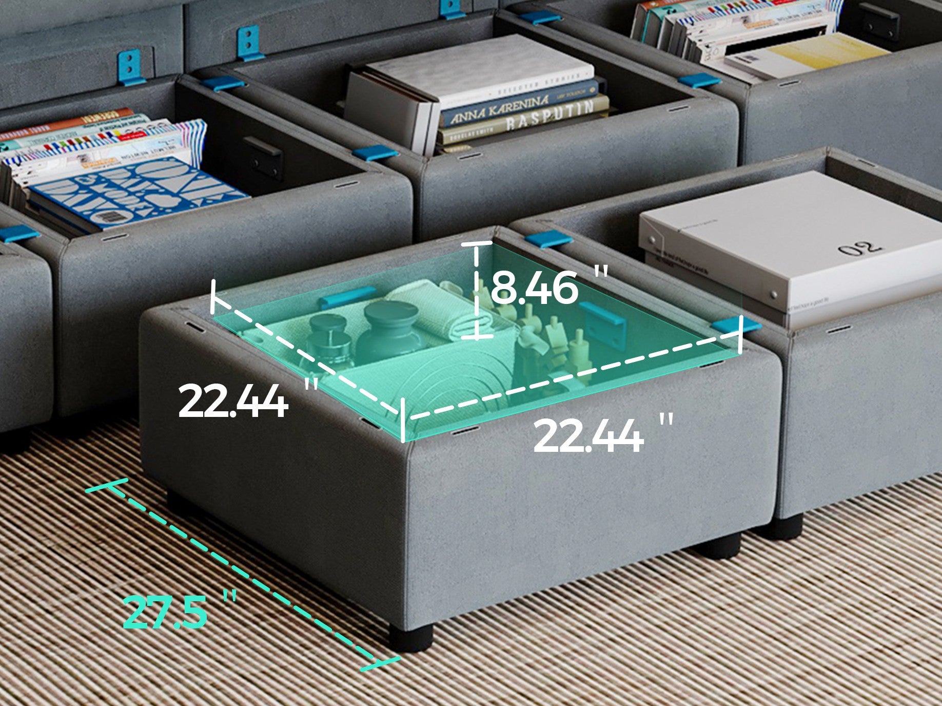RUBIK III 3 Seats with 3 Ottomans & Console - LINSY HOME