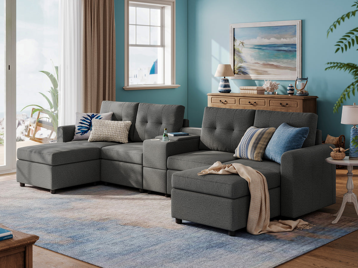 RUBIK III 4 Seats with 2 Ottomans & Console - LINSY HOME