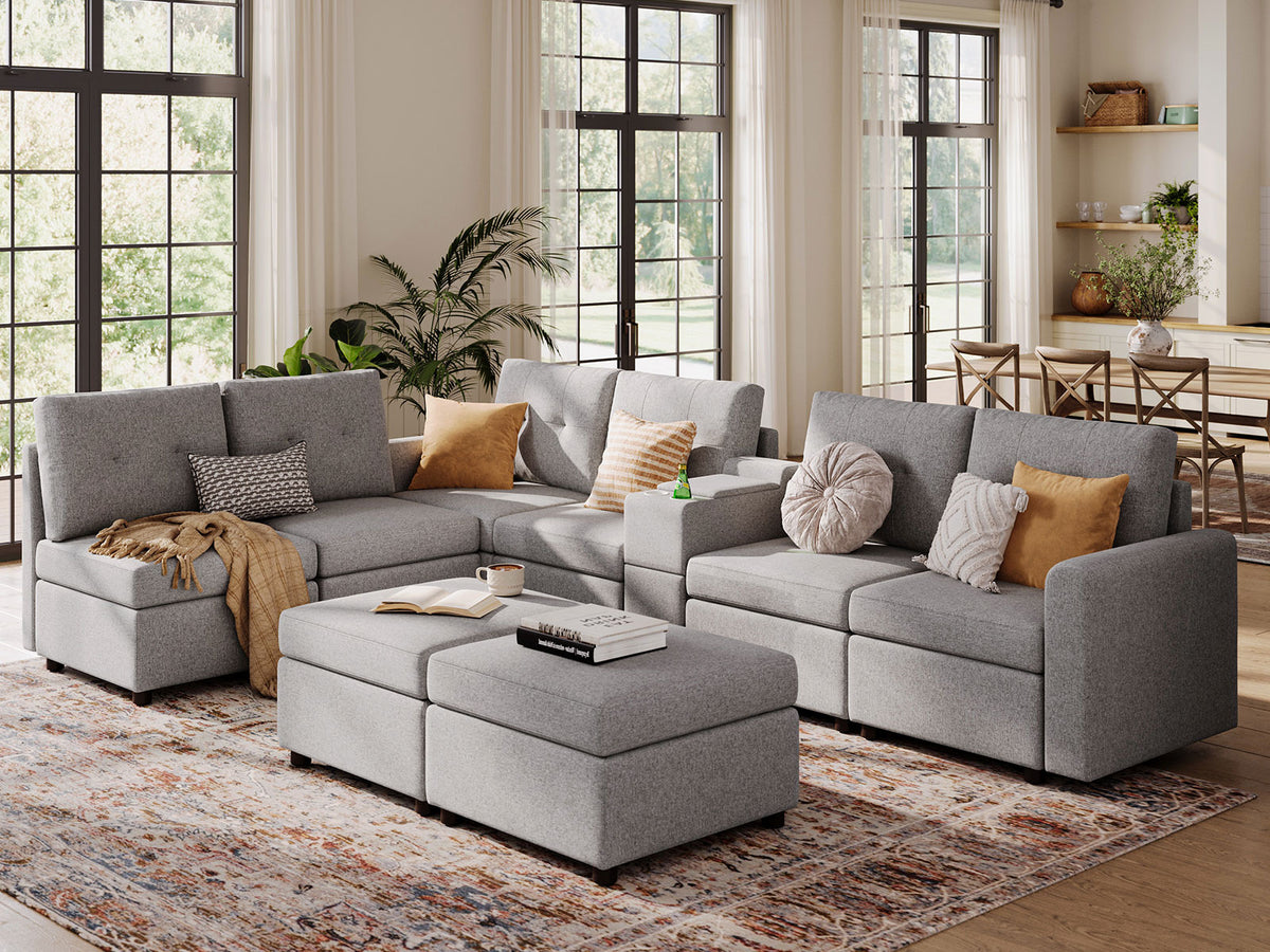 RUBIK III 6 Seats with 2 Ottomans & Console - LINSY HOME