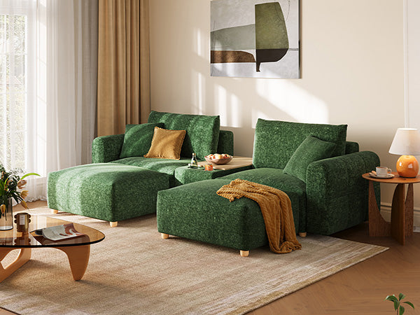 RUBIK L 2 Seats with 2 Ottomans & Console