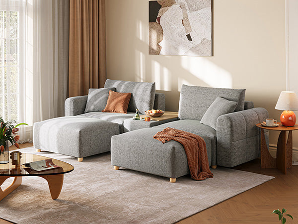 RUBIK L 2 Seats with 2 Ottomans & Console