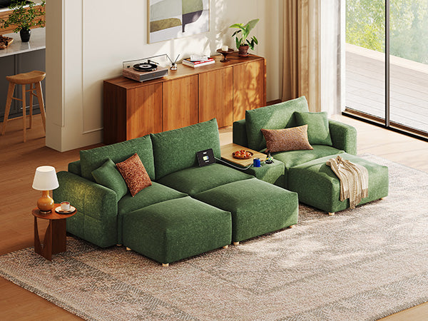 RUBIK L 3 Seats with 3 Ottomans & Console