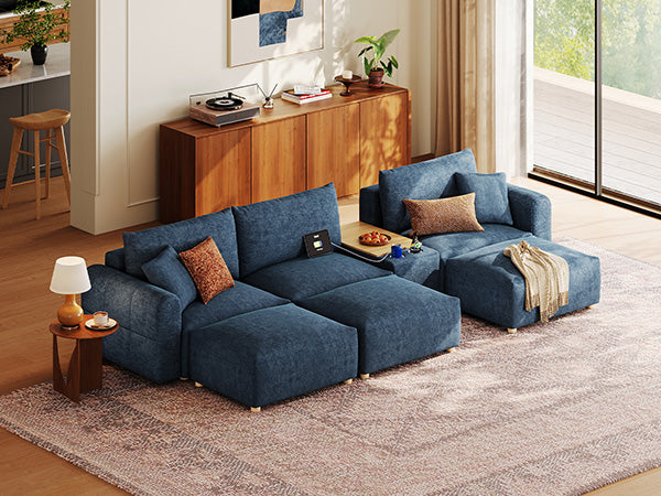 RUBIK L 3 Seats with 3 Ottomans & Console
