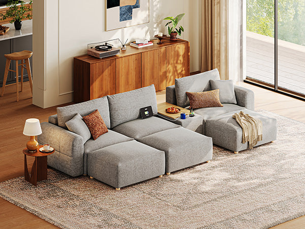 RUBIK L 3 Seats with 3 Ottomans & Console