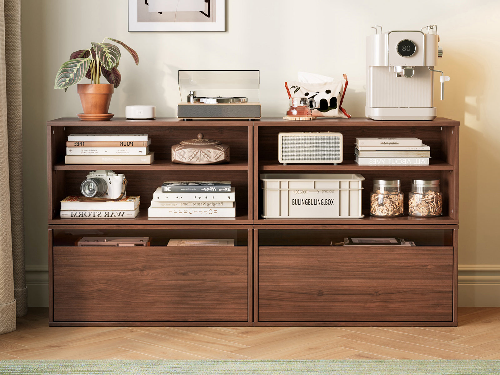CABIK I 2 Open & 3 Single-Drawer & 3 Double-Drawer Cabinet