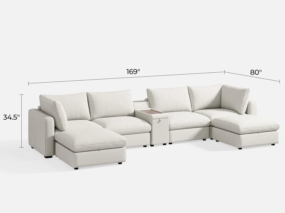 RUBIK V 4 Seats with 2 Ottomans & Console & CABIK I Modular Storage Cabinet