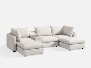 RUBIK V Linen 3 Seats with 2 Ottomans & Console