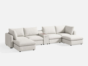 RUBIK V Linen 4 Seats with 2 Ottomans & Console