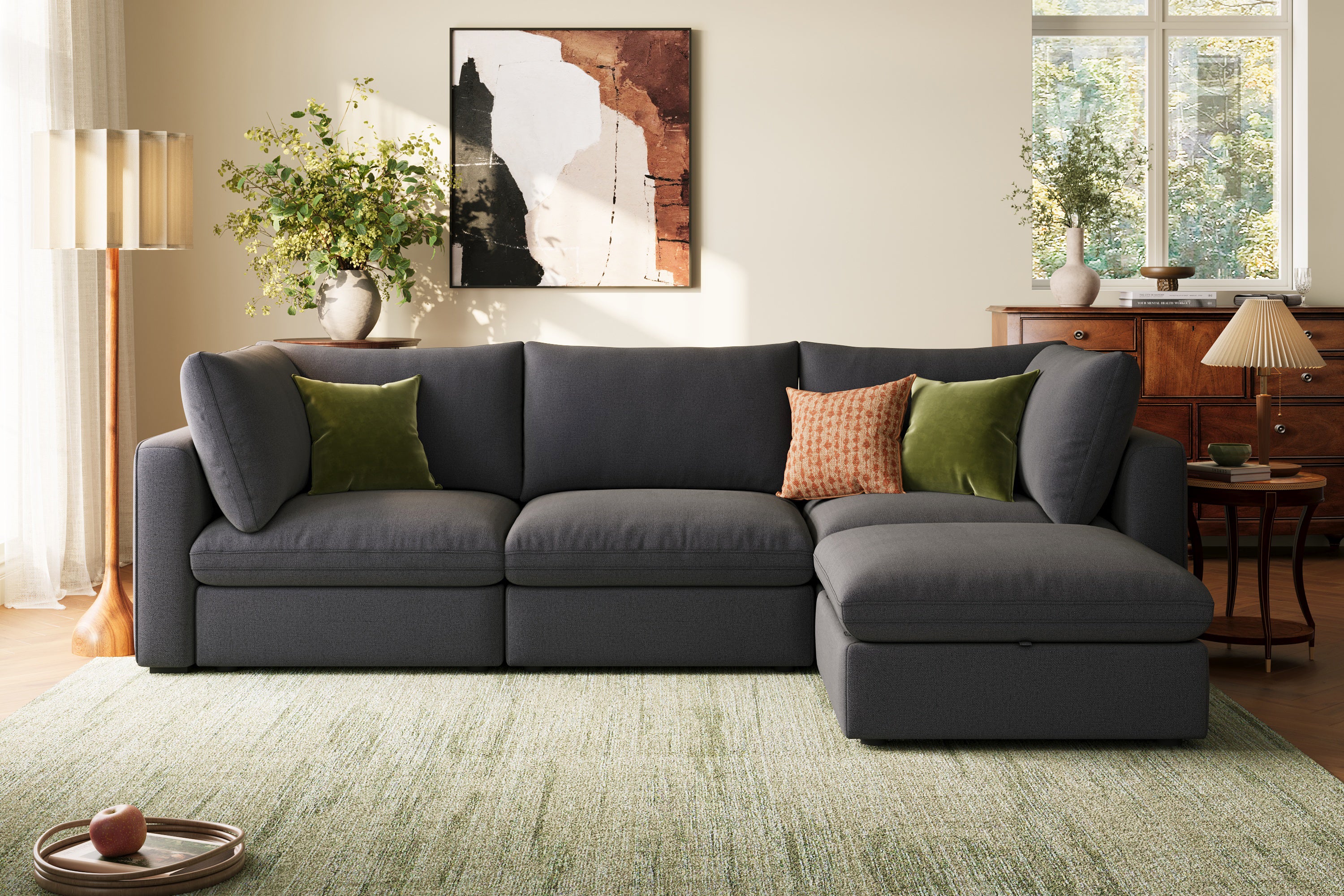 RUBIK V 3 Seats with Ottoman & CABIK I Modular Storage Cabinet