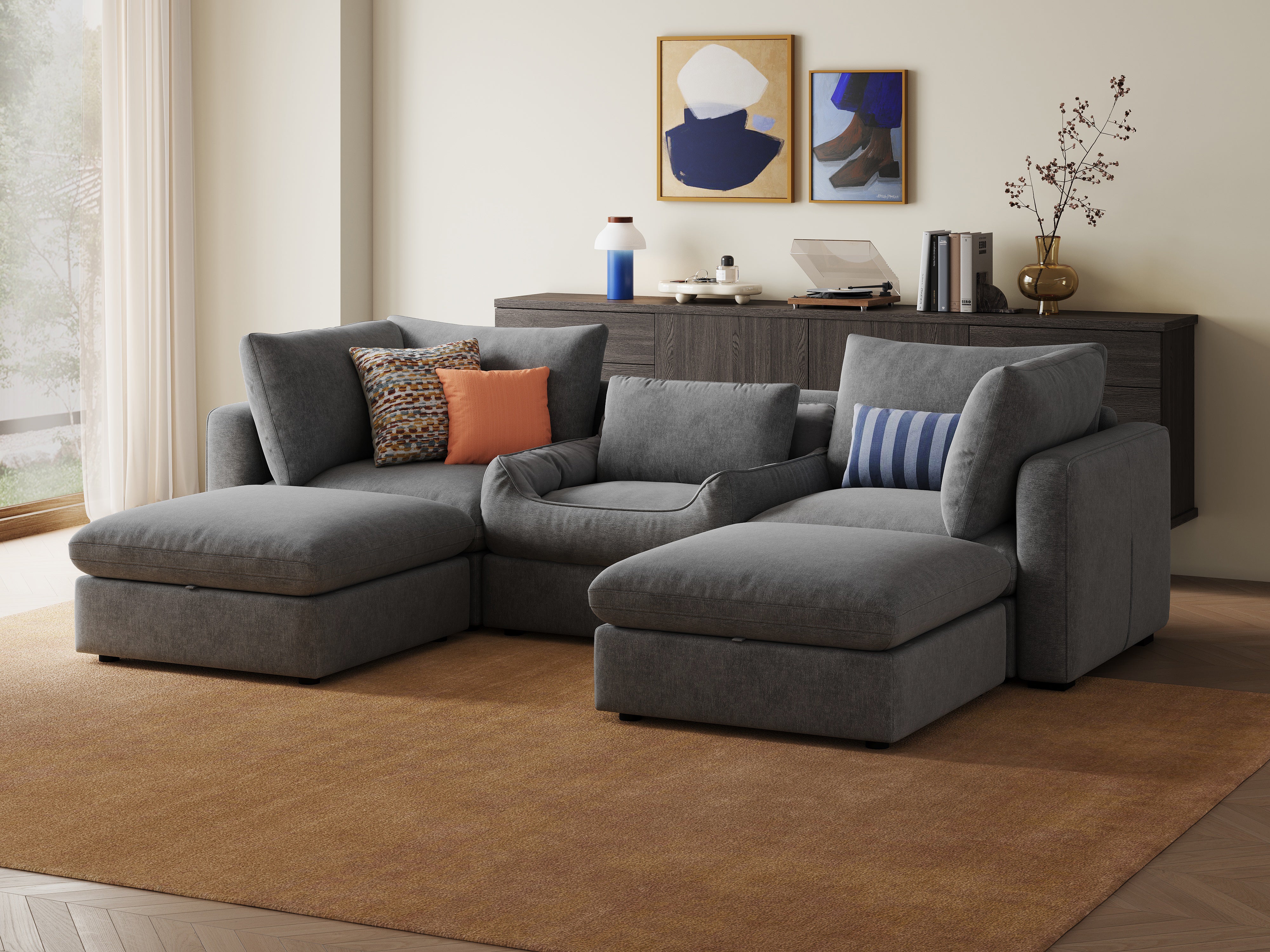 RUBIK V 3 Seats with 2 Ottomans & Pet Bed Module