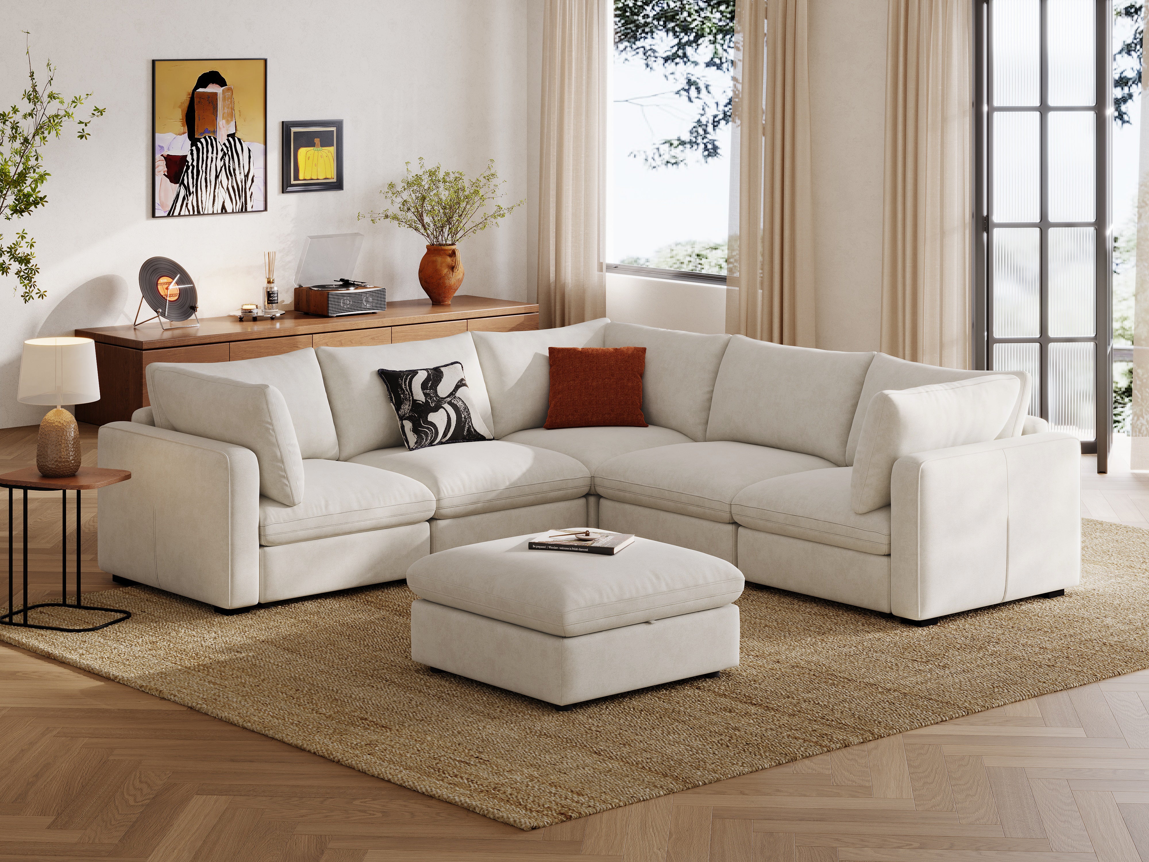 RUBIK V 4 Seats with Corner & Ottoman & CABIK I Modular Storage Cabinet