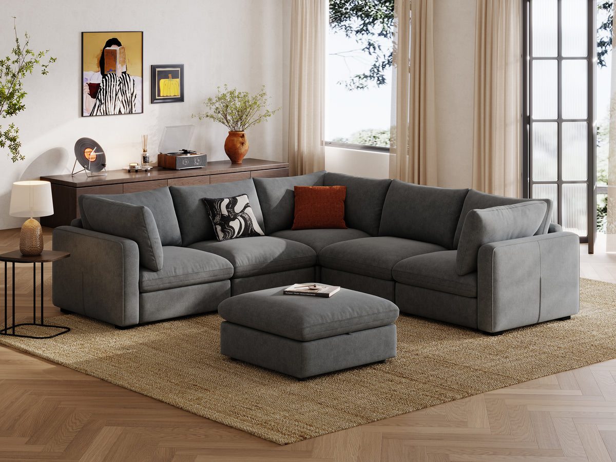 RUBIK V 4 Seats with Corner & Ottoman & CABIK I Modular Storage Cabinet