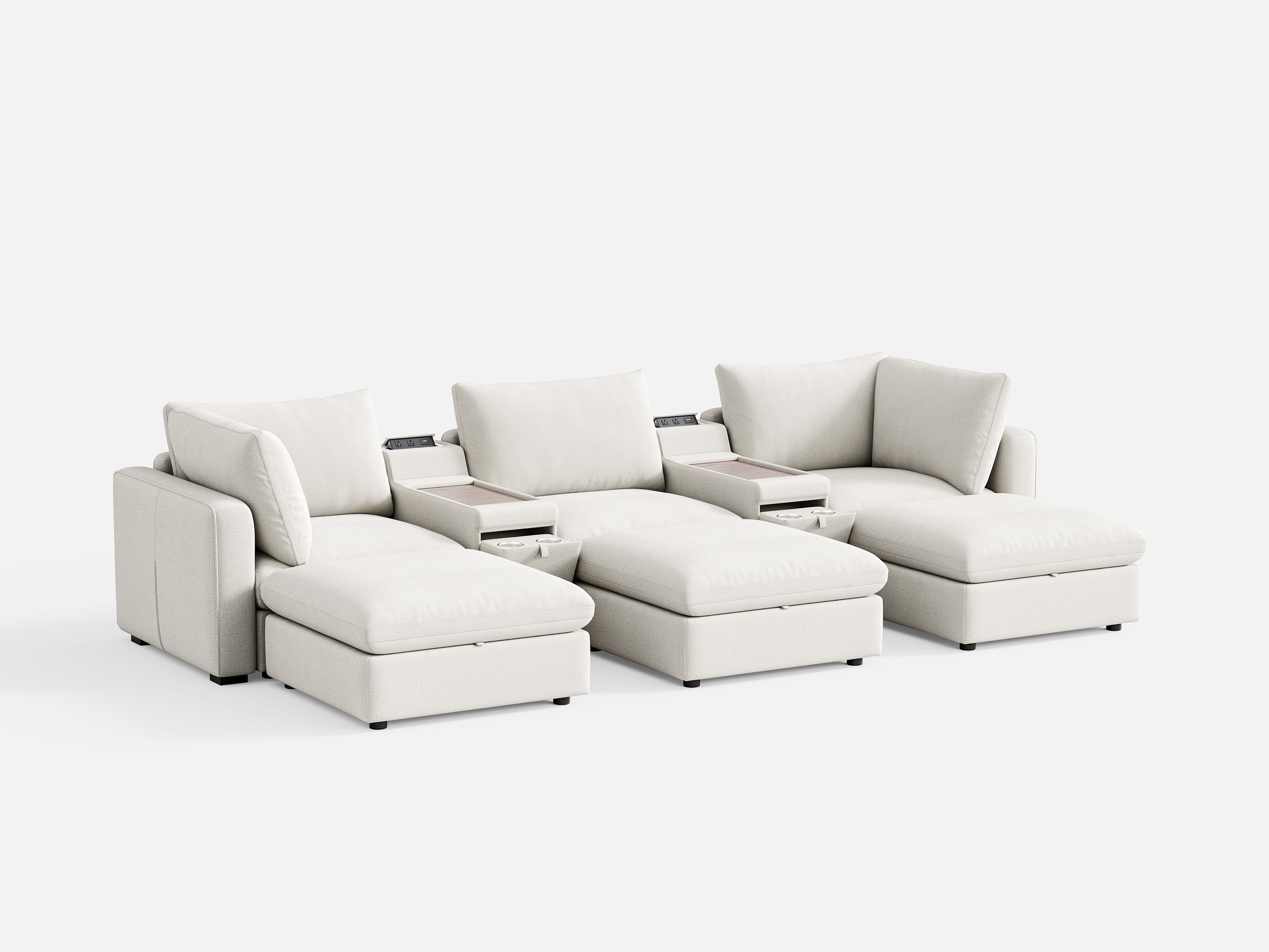 RUBIK V 3 Seats with 3 Ottomans & 2 Consoles - LINSY HOME