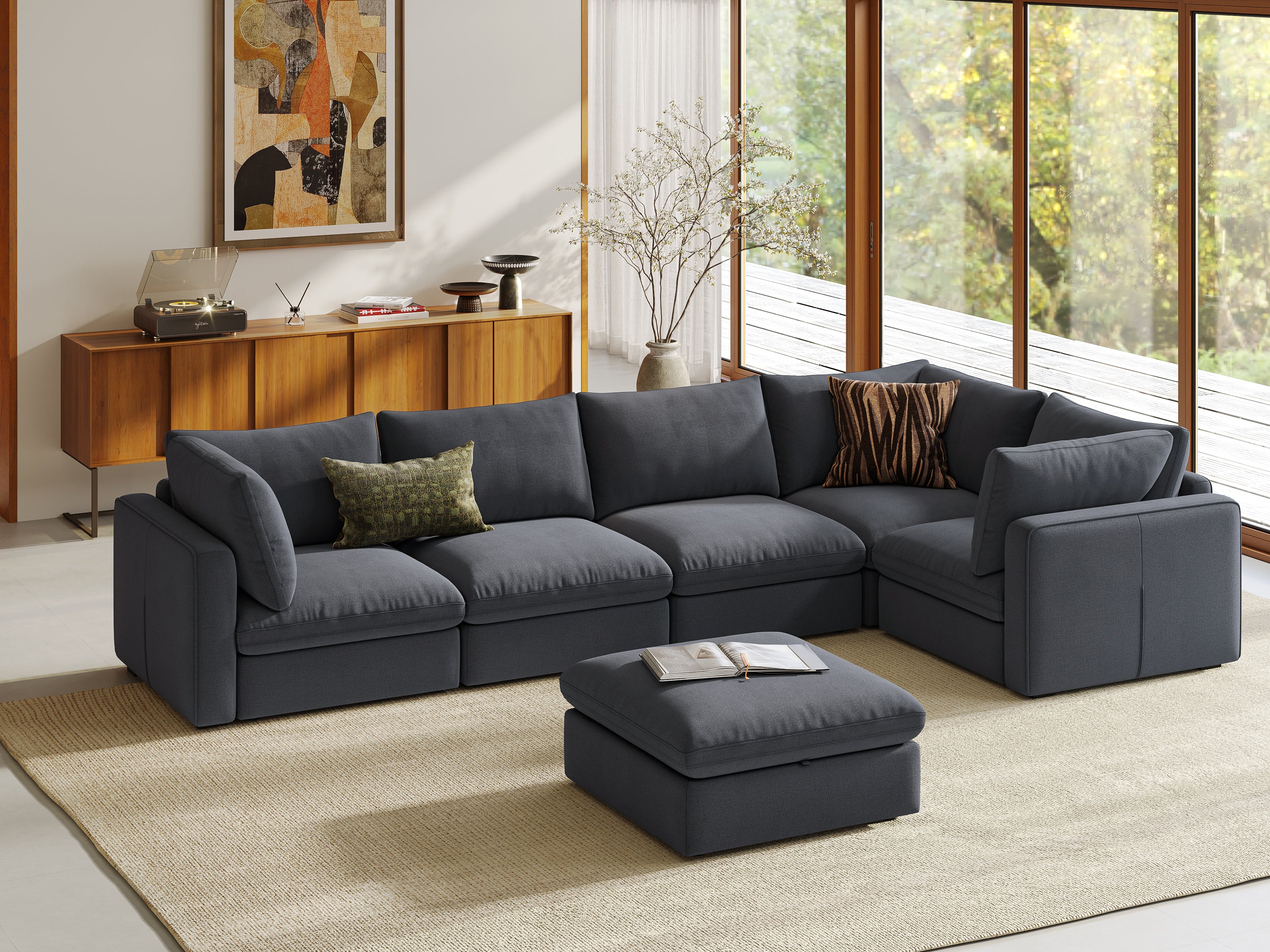 RUBIK V 4 Seats with Corner & Ottoman & CABIK I Modular Storage Cabinet