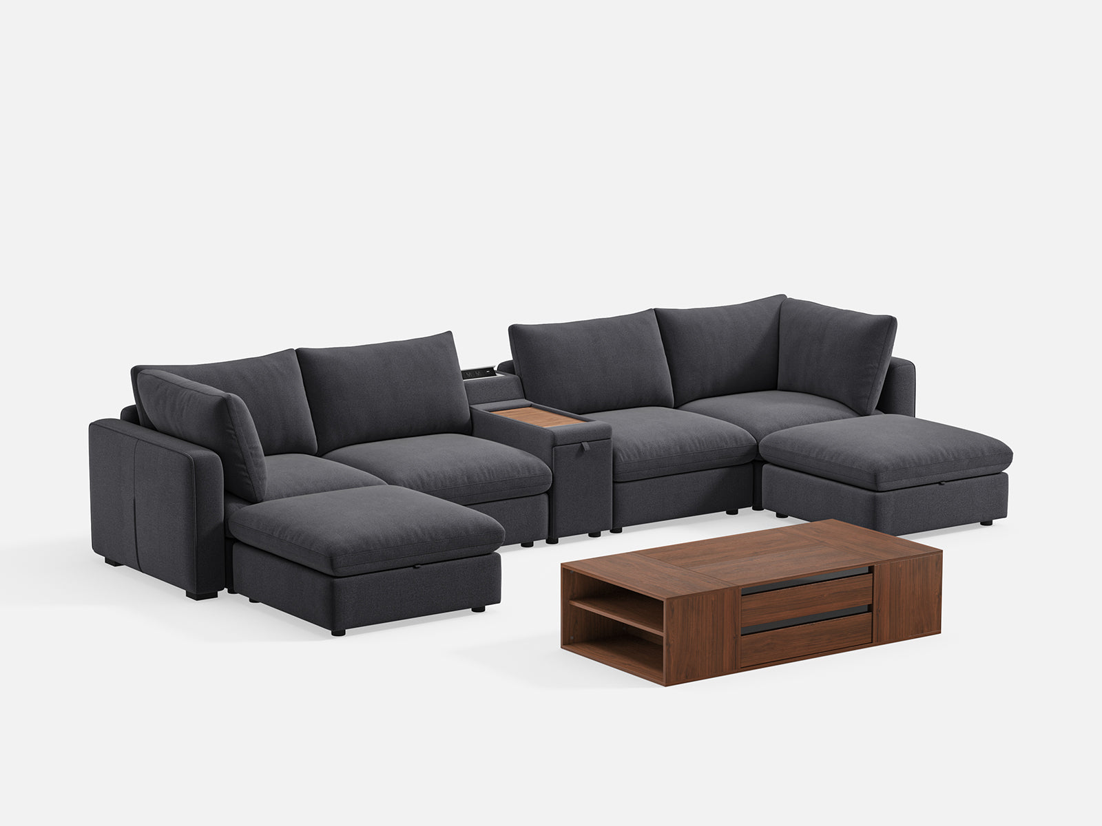 RUBIK V 4 Seats with 2 Ottomans & Console & CABIK I Modular Storage Cabinet