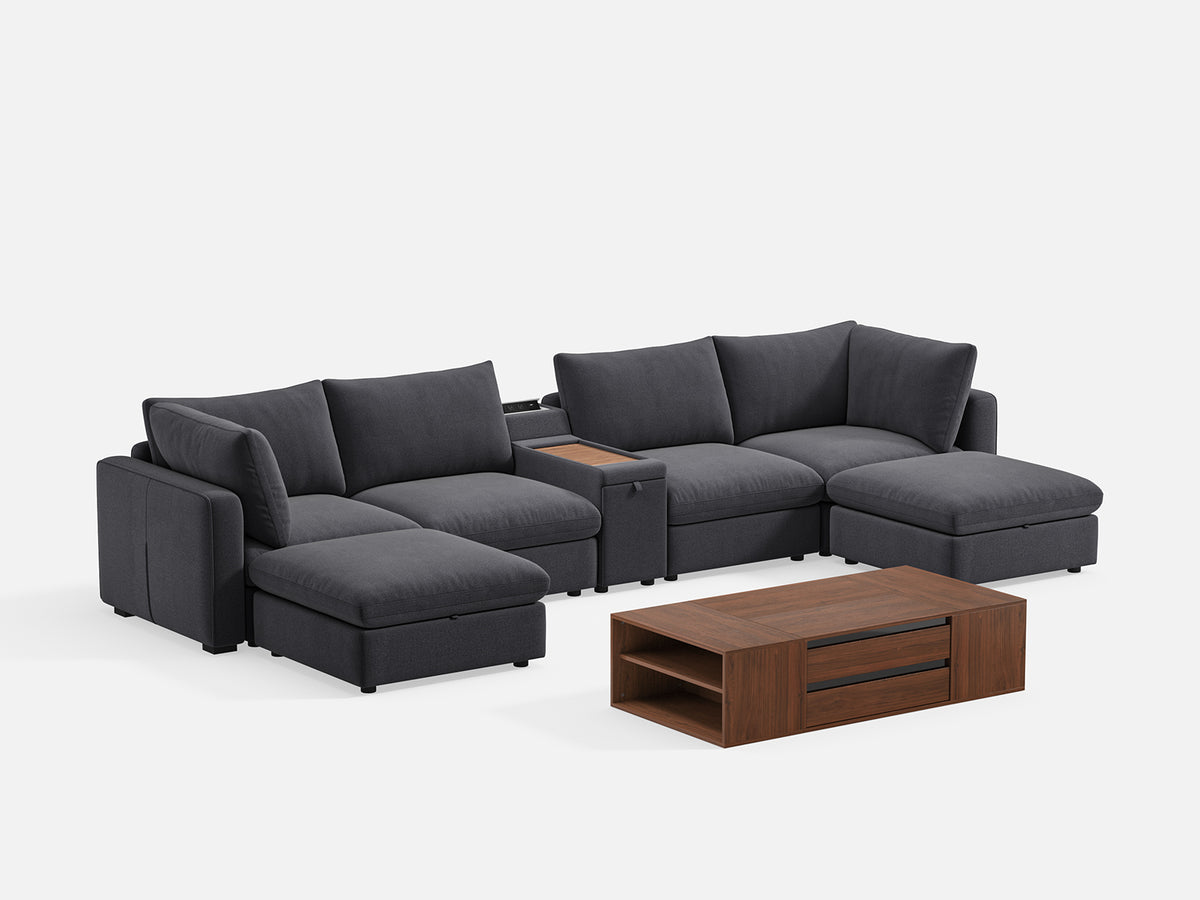 RUBIK V 4 Seats with 2 Ottomans & Console & CABIK I Modular Storage Cabinet