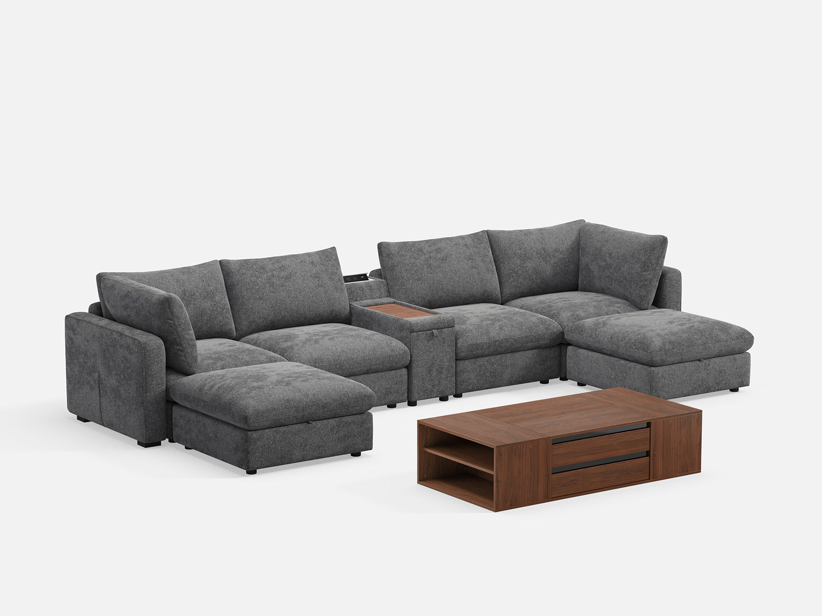 RUBIK V 4 Seats with 2 Ottomans & Console & CABIK I Modular Storage Cabinet