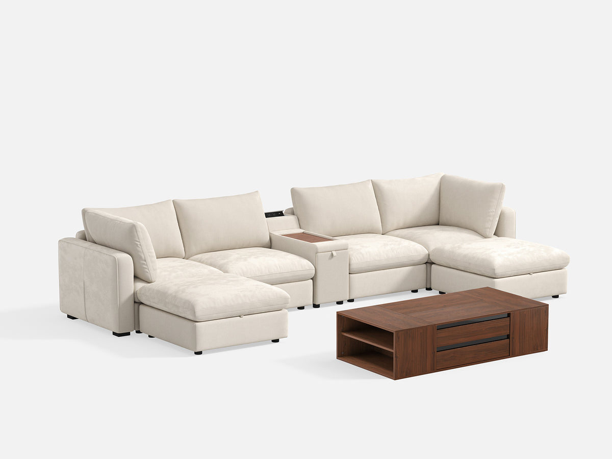 RUBIK V 4 Seats with 2 Ottomans & Console & CABIK I Modular Storage Cabinet