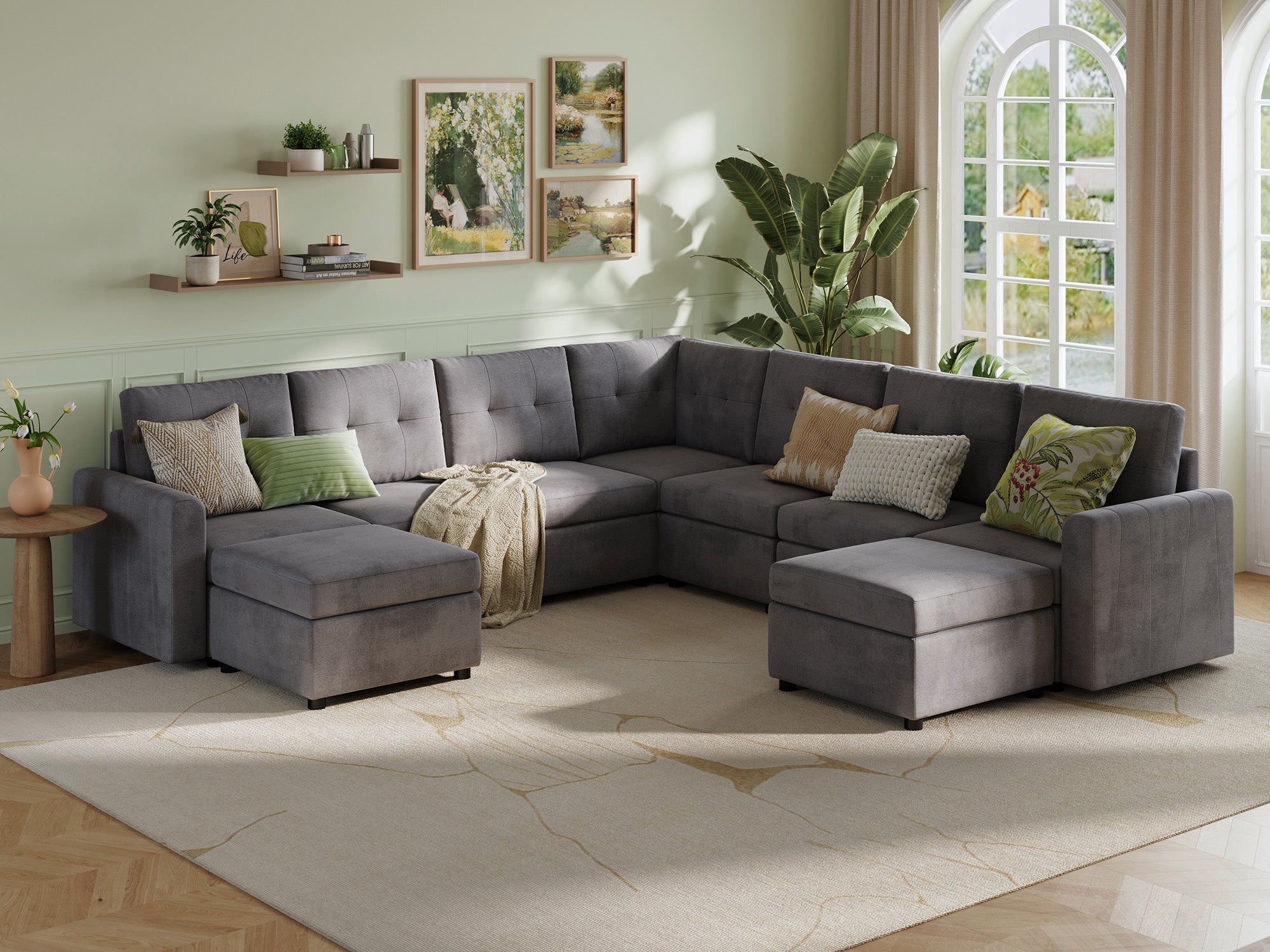 RUBIK III 6 Seats with Corner & 2 Ottomans - LINSY HOME