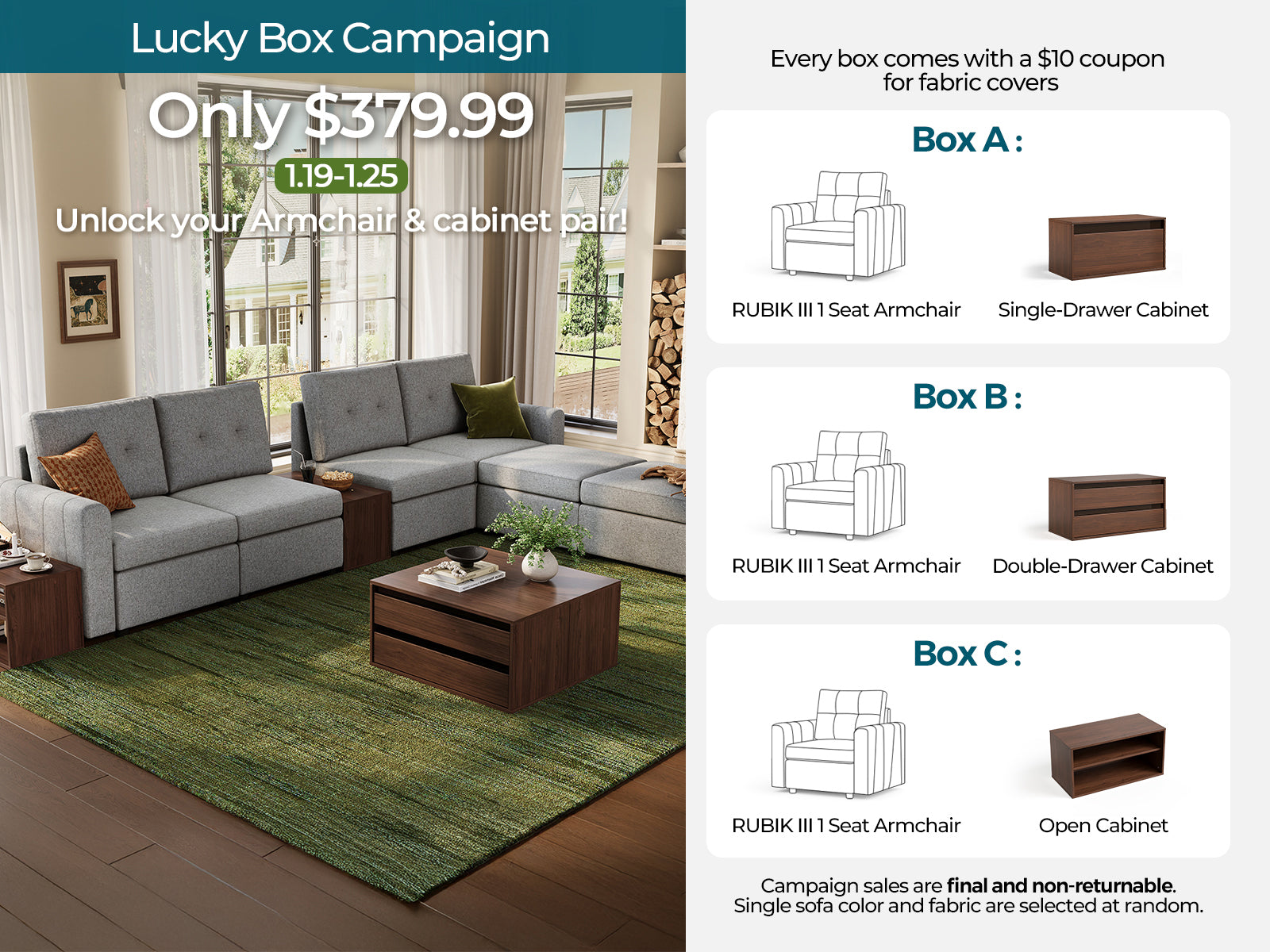 Lucky Box – RUBIK III 1-Seat Armchair & CABIK I Modular Storage Cabinet