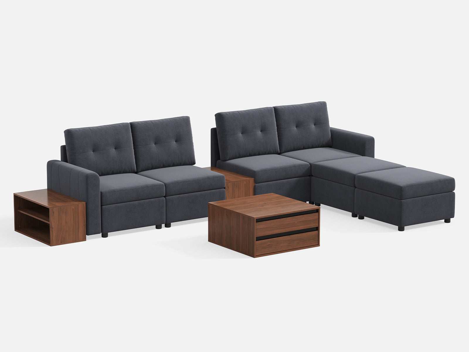 RUBIK III 4 Seats with 2 Ottomans & CABIK I Modular Storage Cabinet