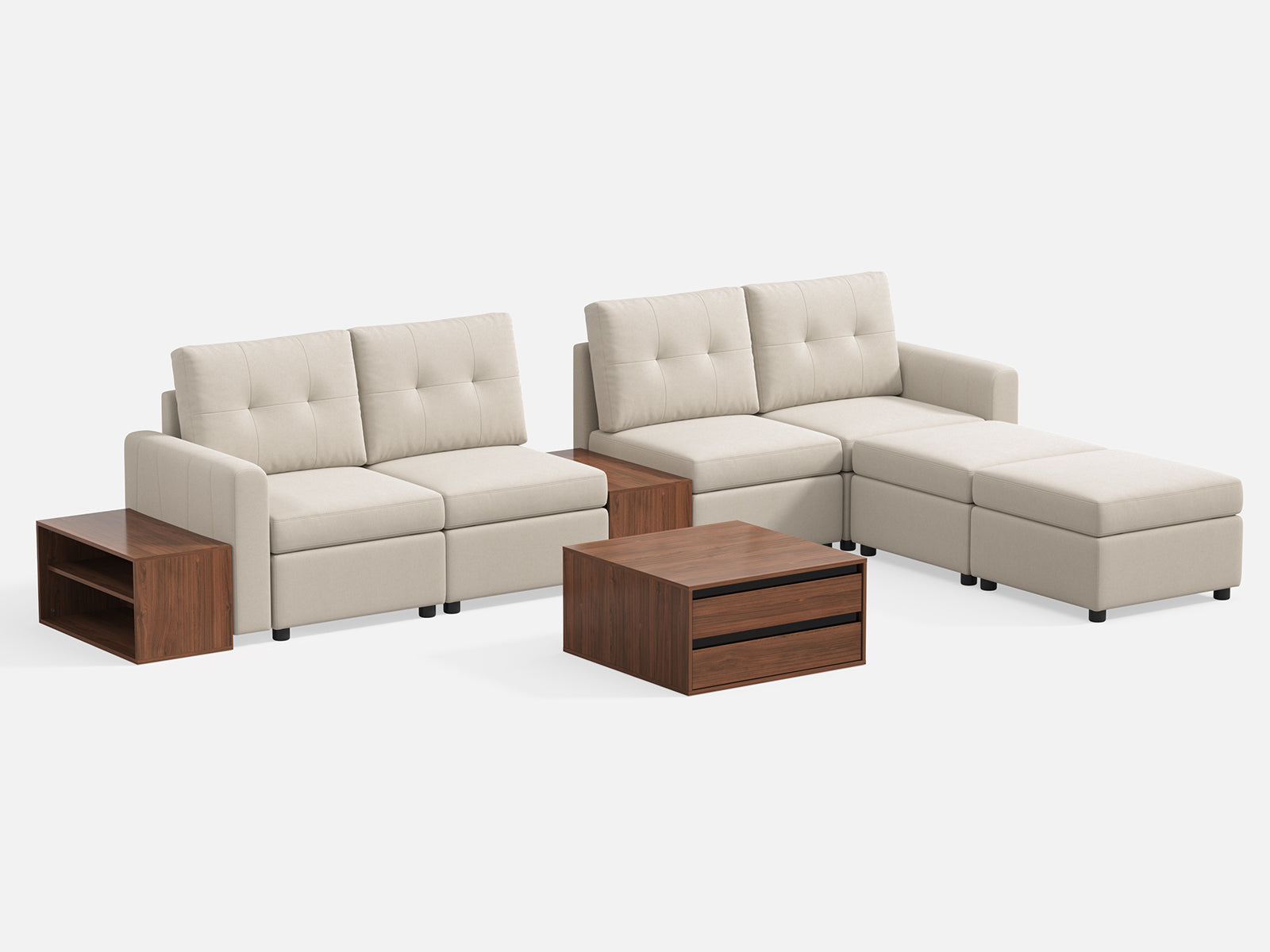 RUBIK III 4 Seats with 2 Ottomans & CABIK I Modular Storage Cabinet