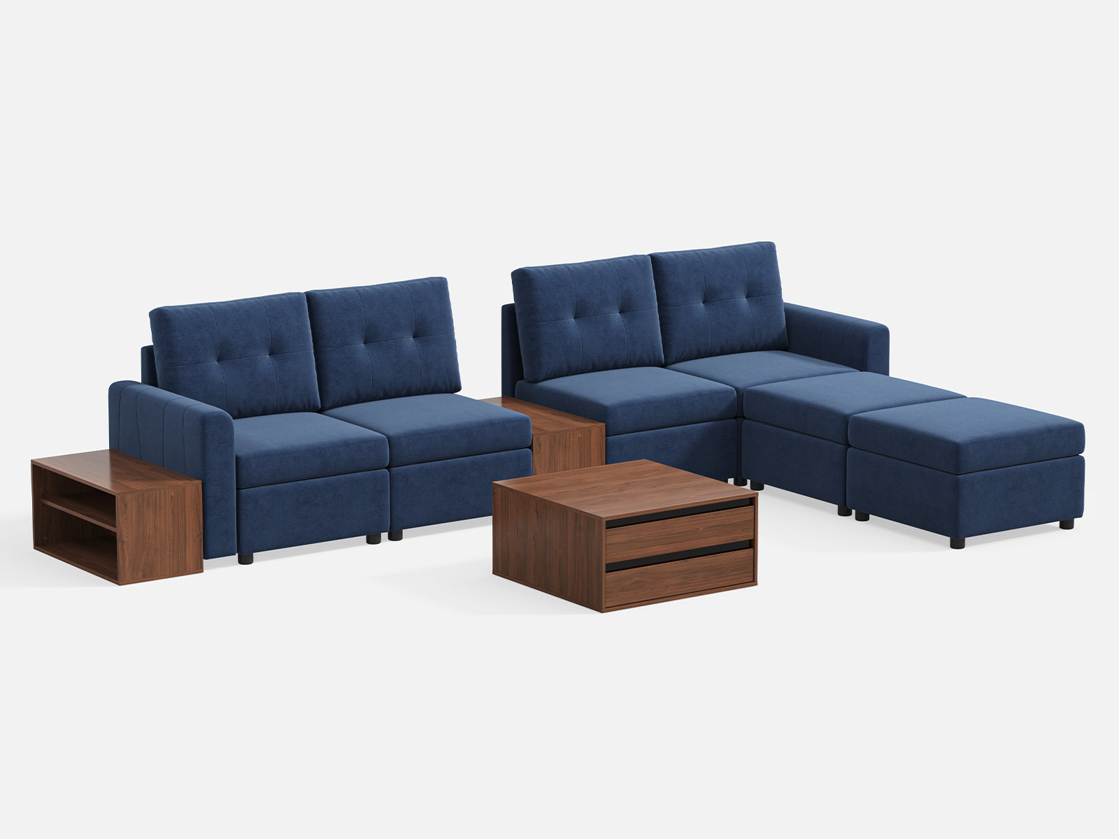 RUBIK III 4 Seats with 2 Ottomans & CABIK I Modular Storage Cabinet