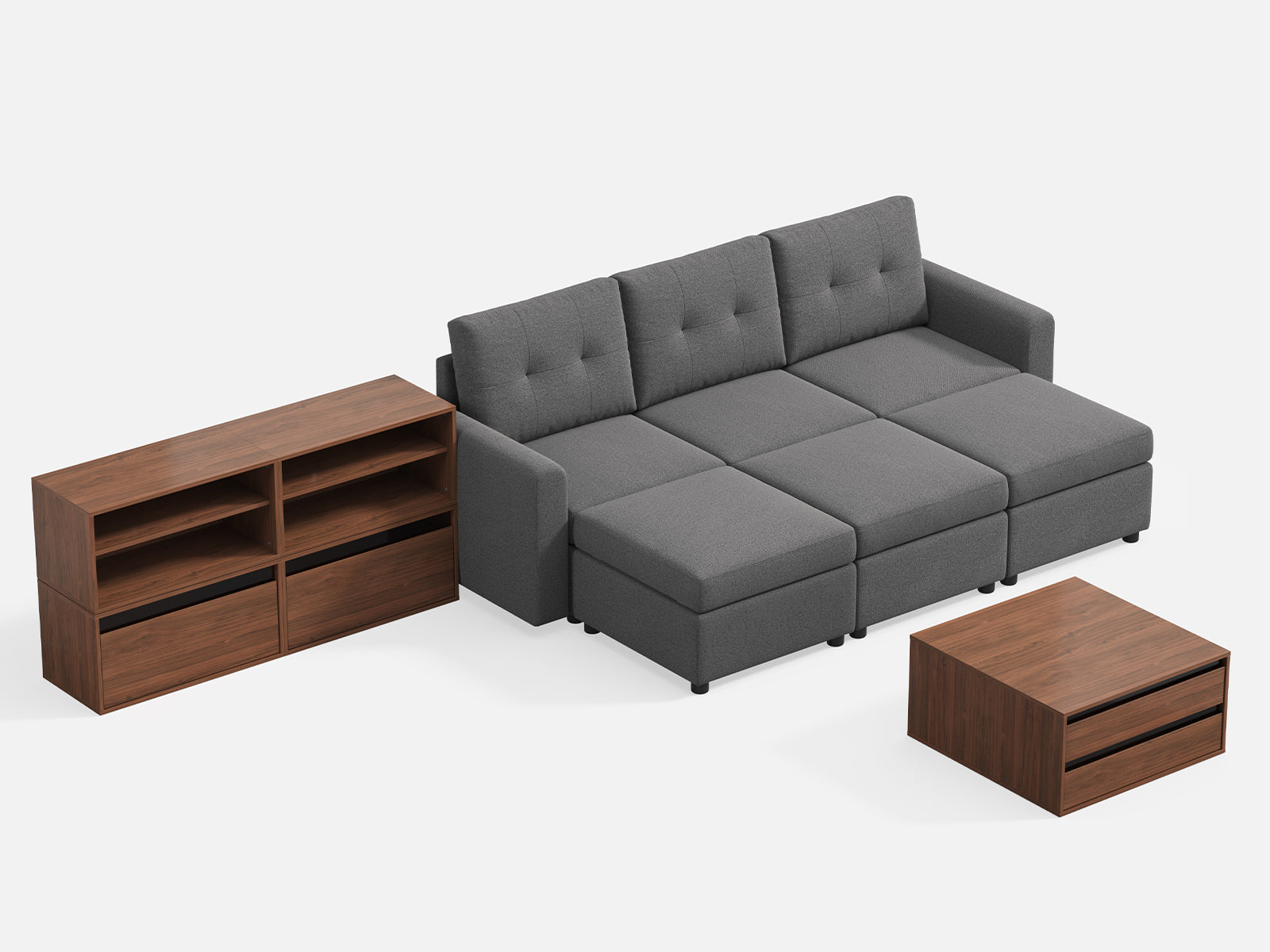 RUBIK III 3 Seats with 3 Ottomans & CABIK I Modular Storage Cabinet