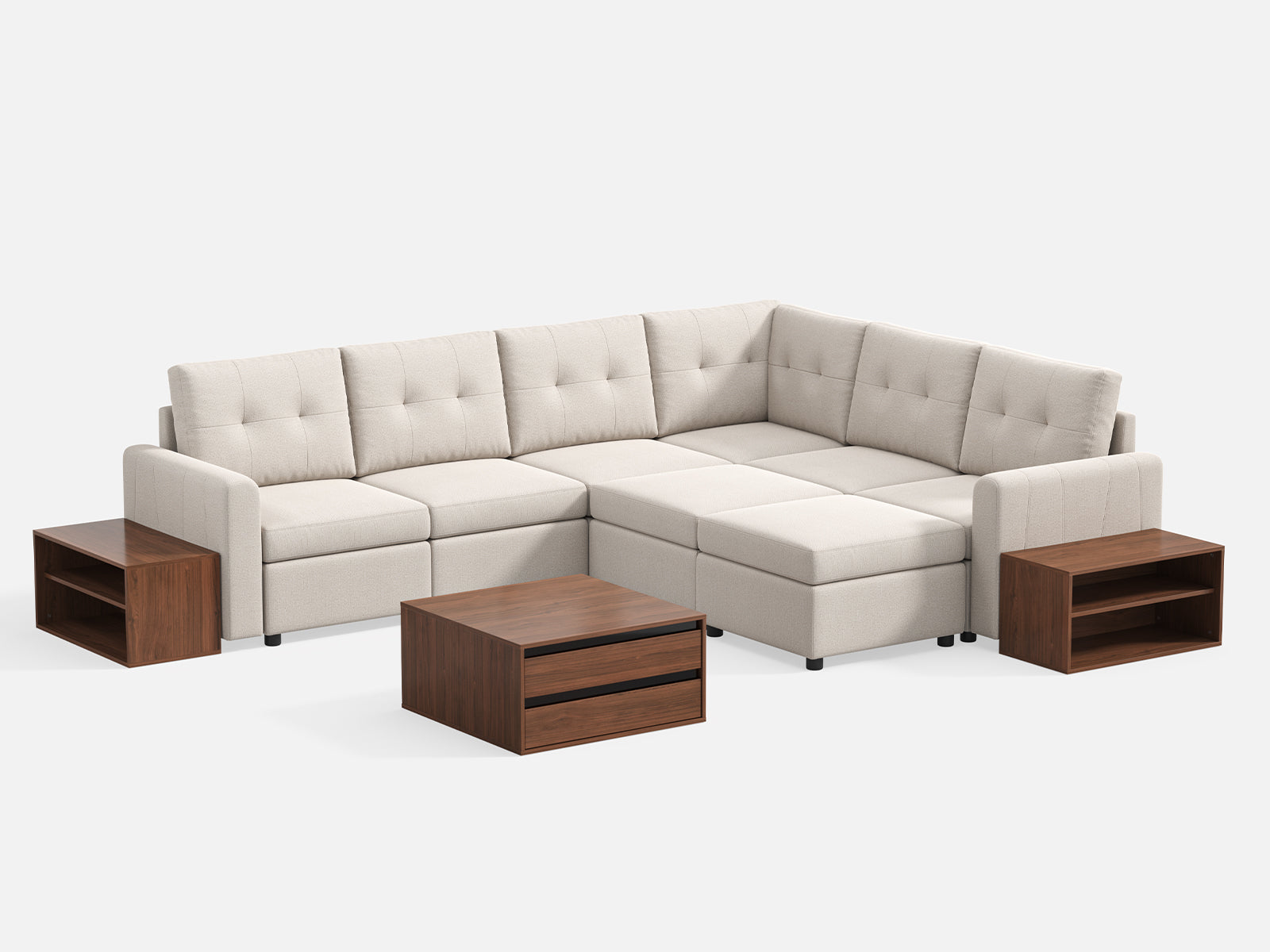 RUBIK III 5 Seats with Corner & 2 Ottomans & CABIK I Modular Storage Cabinet