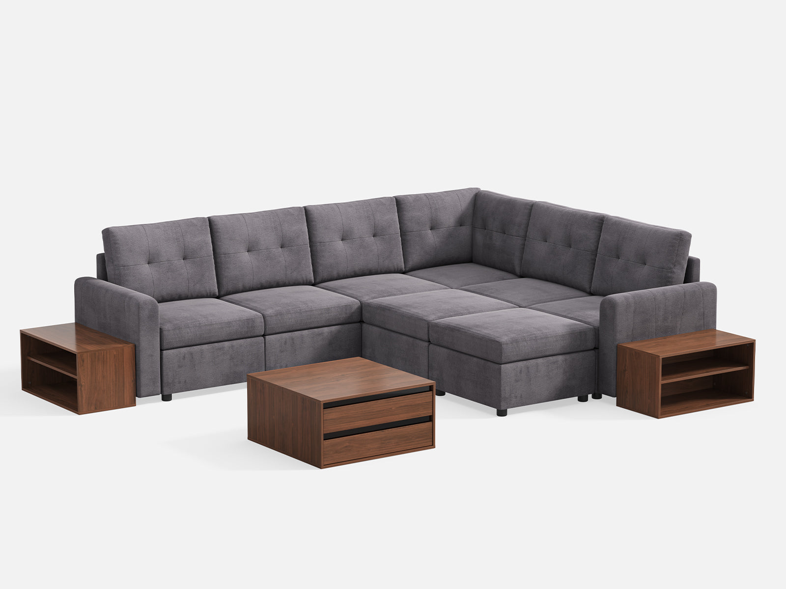 RUBIK III 5 Seats with Corner & 2 Ottomans & CABIK I Modular Storage Cabinet