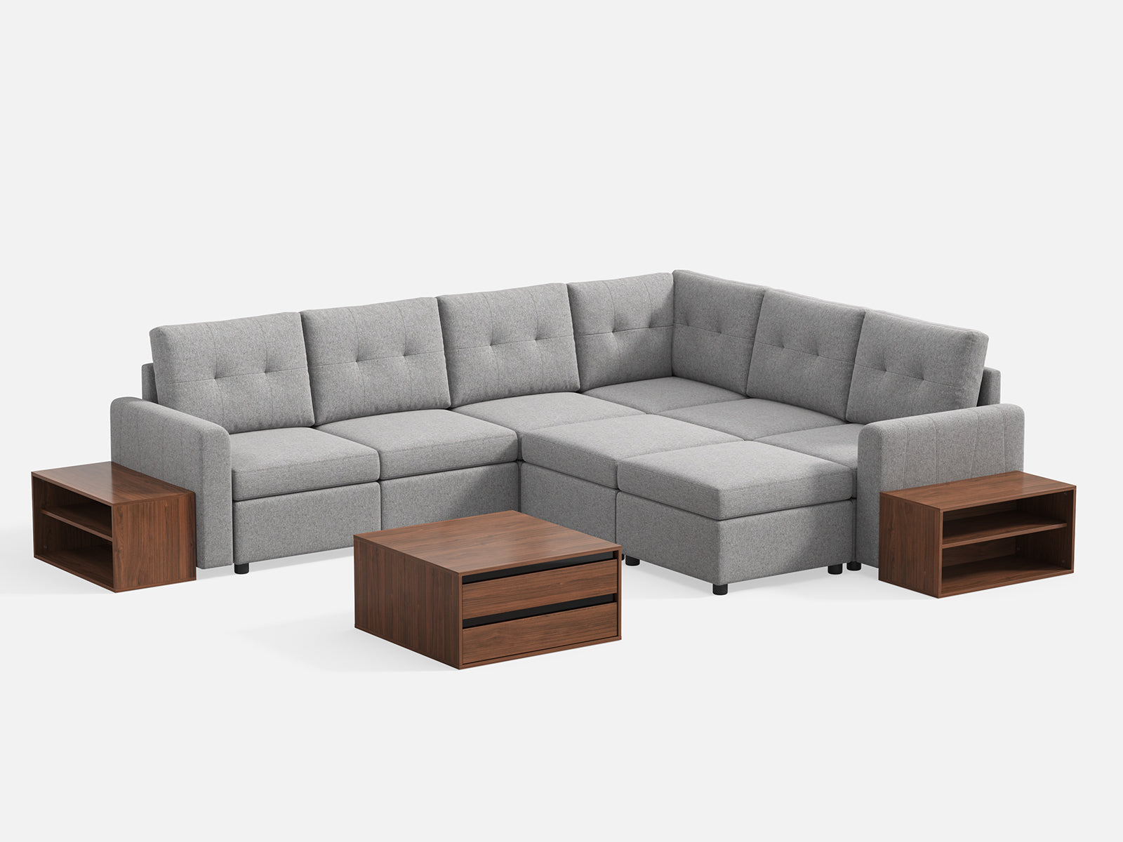 RUBIK III 5 Seats with Corner & 2 Ottomans & CABIK I Modular Storage Cabinet