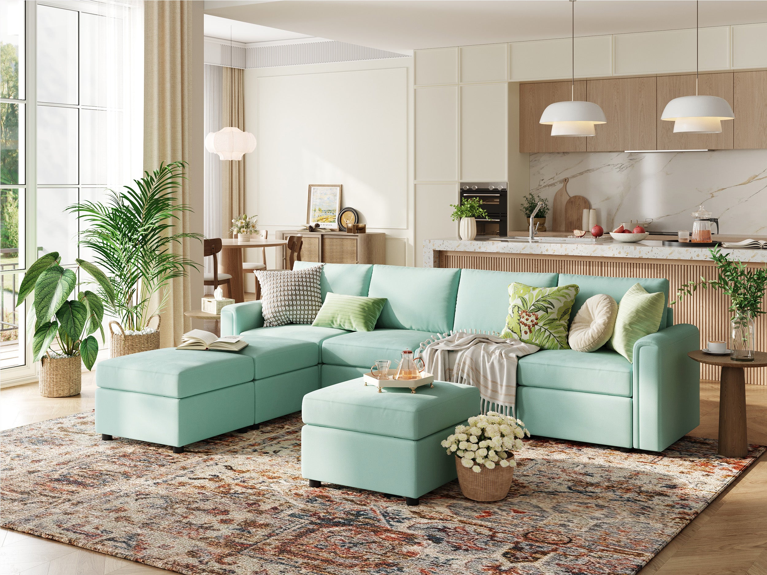 RUBIK I 4 Seats with 3 Ottomans - LINSY HOME