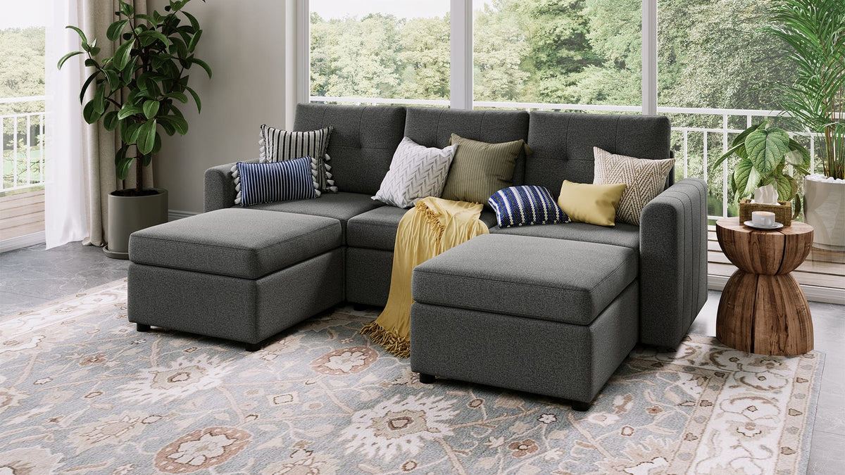 RUBIK III 3 Seats with 2 Ottomans - LINSY HOME