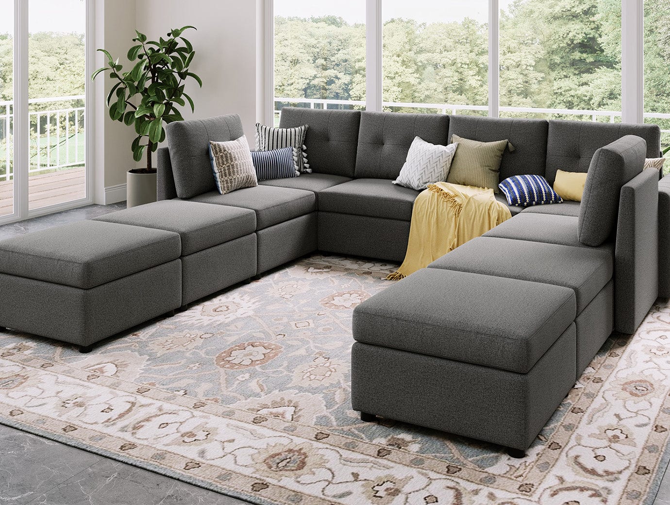 RUBIK III 6 Seats with 4 Ottomans - LINSY HOME