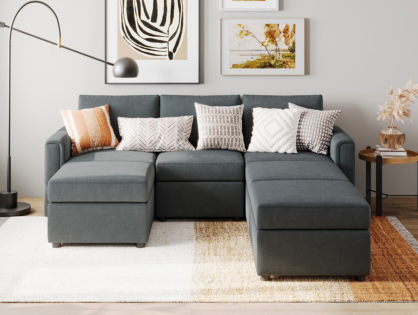 RUBIK I 3 Seats with 3 Ottomans - LINSY HOME
