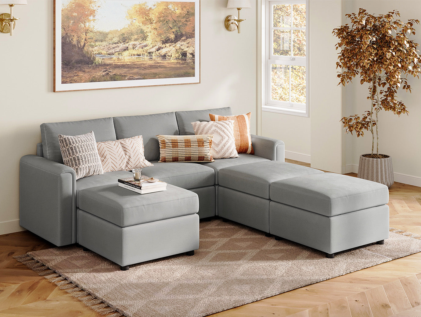 RUBIK I 3 Seats with 3 Ottomans - LINSY HOME