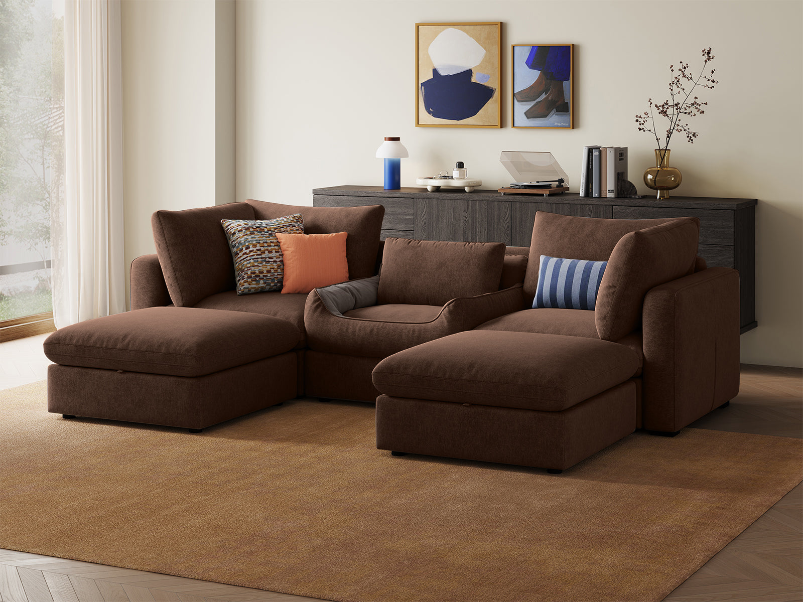 RUBIK V 3 Seats with 2 Ottomans & Pet Bed Module